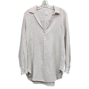 Gap 100% Linen‎ Popover Tunic Top Women Large Railroad Stripe Coastal Lagenlook